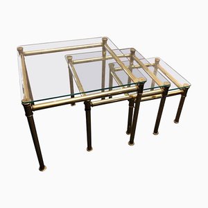 Mid-Century Italian Modern Brass and Glass Nesting Tables, 1960, Set of 3