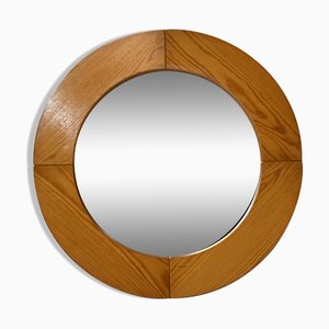 Scandinavian Pine Round Mirror, 1970s
