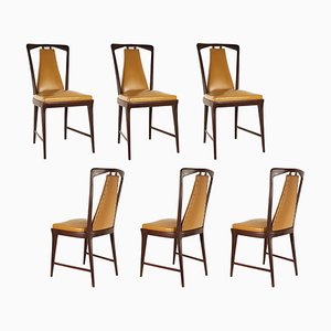 Light Brown Skai and Wood Dining Chairs from Attilio E Arturo Fossati, 1940s, Set of 6