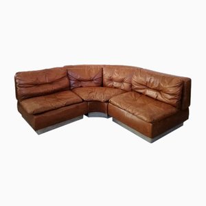 Italian Leather Modular Semicircle Sofa from Saporiti, 1970s, Set of 3