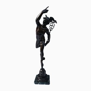 Hermes with Caduceus Bronze Sculpture, 20th-Century