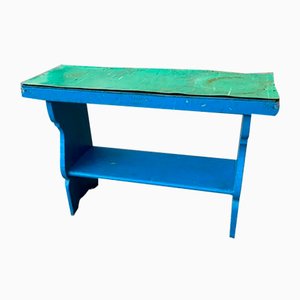 Antike blau lackierte Holzbank