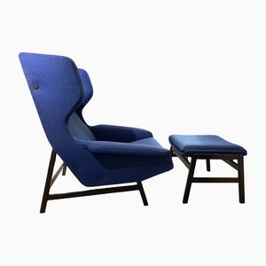 Italian 877 Armchair and Ottoman by Gianfranco Frattini for Cassina, 1959, Set of 2