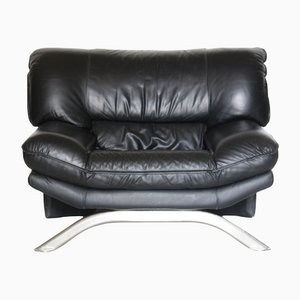 Black Leather Armchair, 1980s