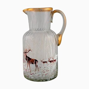 Russian Art Glass Beer Jug with Hand-Painted Deer from Legras Saint Denis