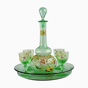 Set da liquore Cabarat Cigogne in vetro soffiato a bocca verde di Legras, Francia, set di 6