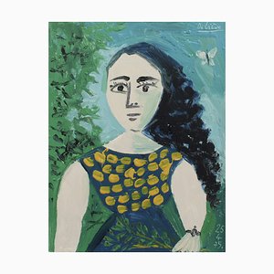 Raymond Debiève, Portrait of Woman in the Garden, 1975, Oil on Paper, Framed