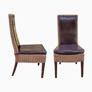 Vintage Wicker and Leather Chairs, Set of 2