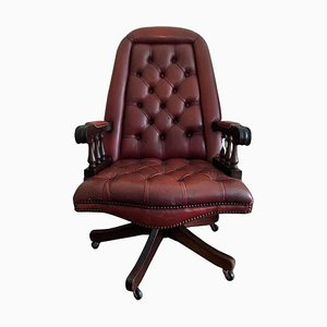 Silla de banquero Chesterfield vintage de cuero