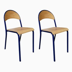 Blue Tubular and Plywood Chairs, 1990s, Set of 2