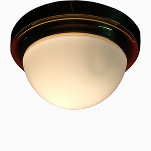 Brass and Glass Opaline Ceiling Lamp