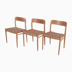 Oak Model 75 Dining Room Chairs by Niels Otto (N. O.) Møller for Mobelfabrik Horsens, Denmark, 1960, Set of 3