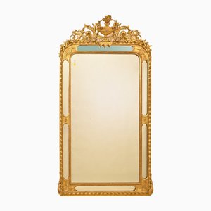 Antique 19th Century Gilt Wall Mirror with Flowers and Cup