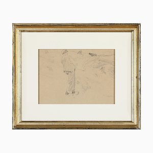 Max Liebermann, Holländischer Hirtenjunge in den Dünen, 1888, Chalk on Paper, Framed