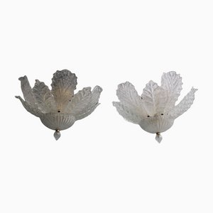 Murano Glass Ceiling Chandeliers in the Shape of a Flower, 1970s, Set of 2