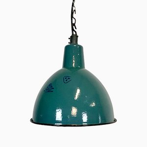 Green Enamel Industrial Pendant Lamp, 1960s