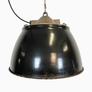 Industrial Factory Black Enamel Cage Pendant Light, 1950s