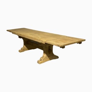 Large French Bleached Oak Farmhouse Dining Table with Extensions