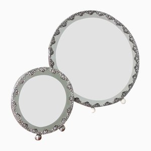 Round Silver Dressing Table Mirrors, 1930s, Set of 2