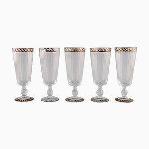 Bicchieri da vino in vetro di Murano con decorazione turchese e oro di Nason & Moretti, set di 5