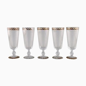 Verres à Vin Murano avec Décoration Turquoise et Dorée de Nason & Moretti, Set de 5