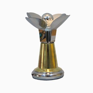 Italian Chromed Metal and Brass Bedside Lamp