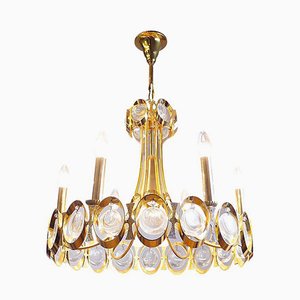 Lámpara de araña vintage de latón dorado y cristal de Lobmeyr
