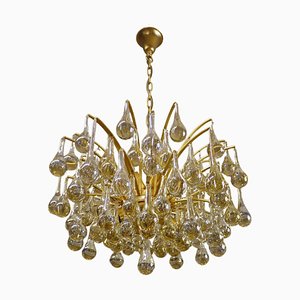 German Murano Glass and Brass Tear Drop Chandelier from Palwa, 1970