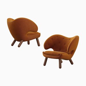 Pelican Chairs Upholstered in Wood and Fabric by Finn Juhl, Set of 2
