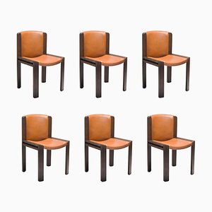 300 Chairs in Wood and Sørensen Leather by Joe Colombo for Karakter, Set of 6