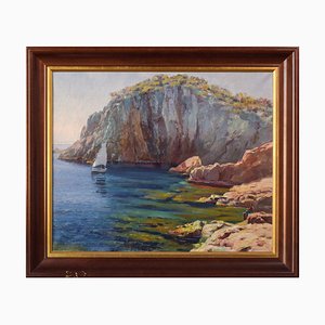 Ricard Tarrega Viladoms, Spanish Cala Landscape, Mid-20th Century, Oil on Canvas