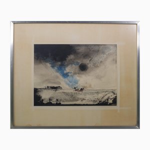 C. Perez, Boat on a Moonlit Seascape, 1975, Acquerello su carta, con cornice