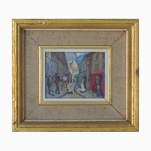 After Michel Georges-Michel, scena di Montmartre, metà del XX secolo, olio su tavola, con cornice