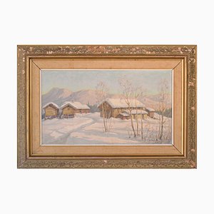 Einar Krüger, Postimpressionistische Schwedische Schneelandschaft, Mitte 20. Jh., Öl auf Karton, Gerahmt