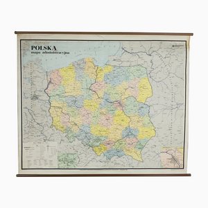 Grande Carte Scolaire Suspendue Vintage de Pologne, 1980s