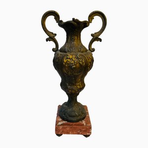 Antique French Cast Bronze and Marble Base Amphora, 1920s