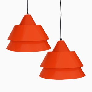 Mid-Century Danish Red Zone Pendant Lamps by Jo Hammerborg for Fog & Mørup, 1960s, Set of 2