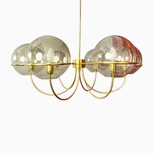 Italienische Deckenlampe aus Messing mit 6 Rauchglaskugeln, 1960er