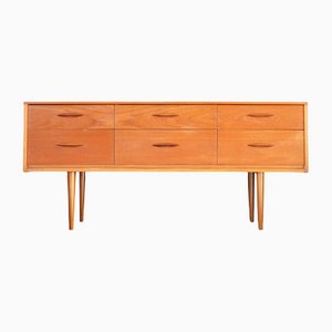 Mid-Century Vintage Teak Sideboard with Six Short Drawers with Central Handles