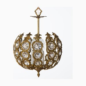 Vintage Spanish Bronze and Carved Glass Ceiling Lamp