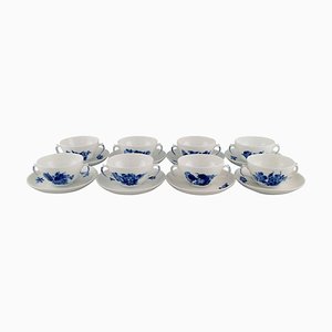 Tazze floreali blu con piattini di Royal Copenhagen, set di 8