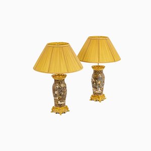 Lámparas Satsuma de loza y bronce dorado, década de 1880