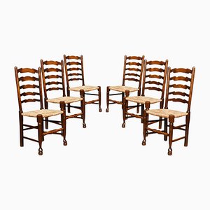 Oak Ladder Back Dining Chairs, Set of 6