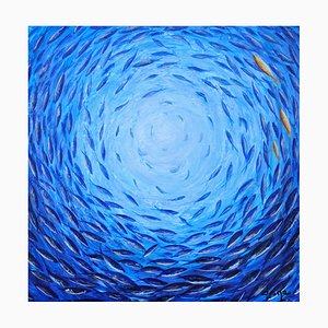 Dany Soyer, 3 poissons jaunes, 2021, Acrylic on Canvas