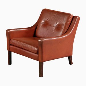Dänischer Vintage Mid-Century Sessel aus cognacfarbenem Leder & Palisander