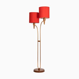 Lámpara de pie Temde minimalista de teca y cobre, años 60