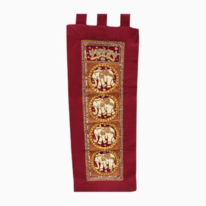 Small Red Embroidered Elephant Tapestry Wall Hanging