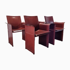 Italian Cognac Leather Dining Chairs by Tito Agnoli for Matteo Grassi, 1970s, Set of 4