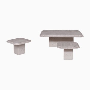 Mid-Century Travertine Coffee Table and Side Table Set, Set of 3
