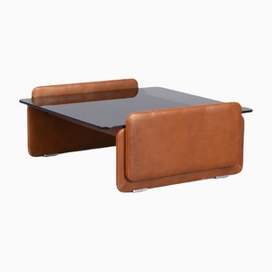 Leather and Glass Coffee Table from Poltrona Frau, 1980s